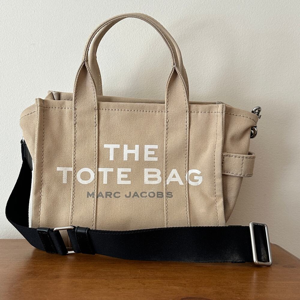 Marc Jacobs The Tote Bag Mini Womens Tan Cotton Canvas Crossbody Purse